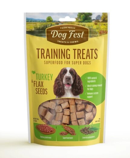 Dogfest Dog Training Treats, Turkey & Flax Seeds, Superfood Treats for Adult Dogs, Bite-Sized Dog Treat for Puppies, 100% Natural Treats, Aids Digestion & Boosts Immunity