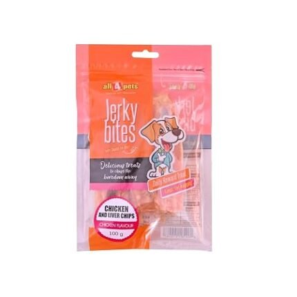 All4pets Jerky Bites-Chicken & Liver Chips 100gm (Pack Of 3x100gm)