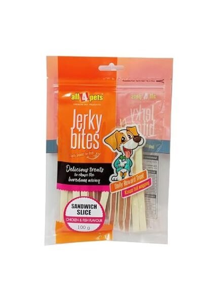 All4pets Jerky Bites – Sandwich Slice Chicken & Fish Flavour 100gm (Pack Of 3x100g)