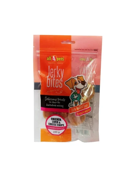 All4pets Jerky Bites Chicken Liver And Cheese Chips 100gm (Pack Of 3x100gm)